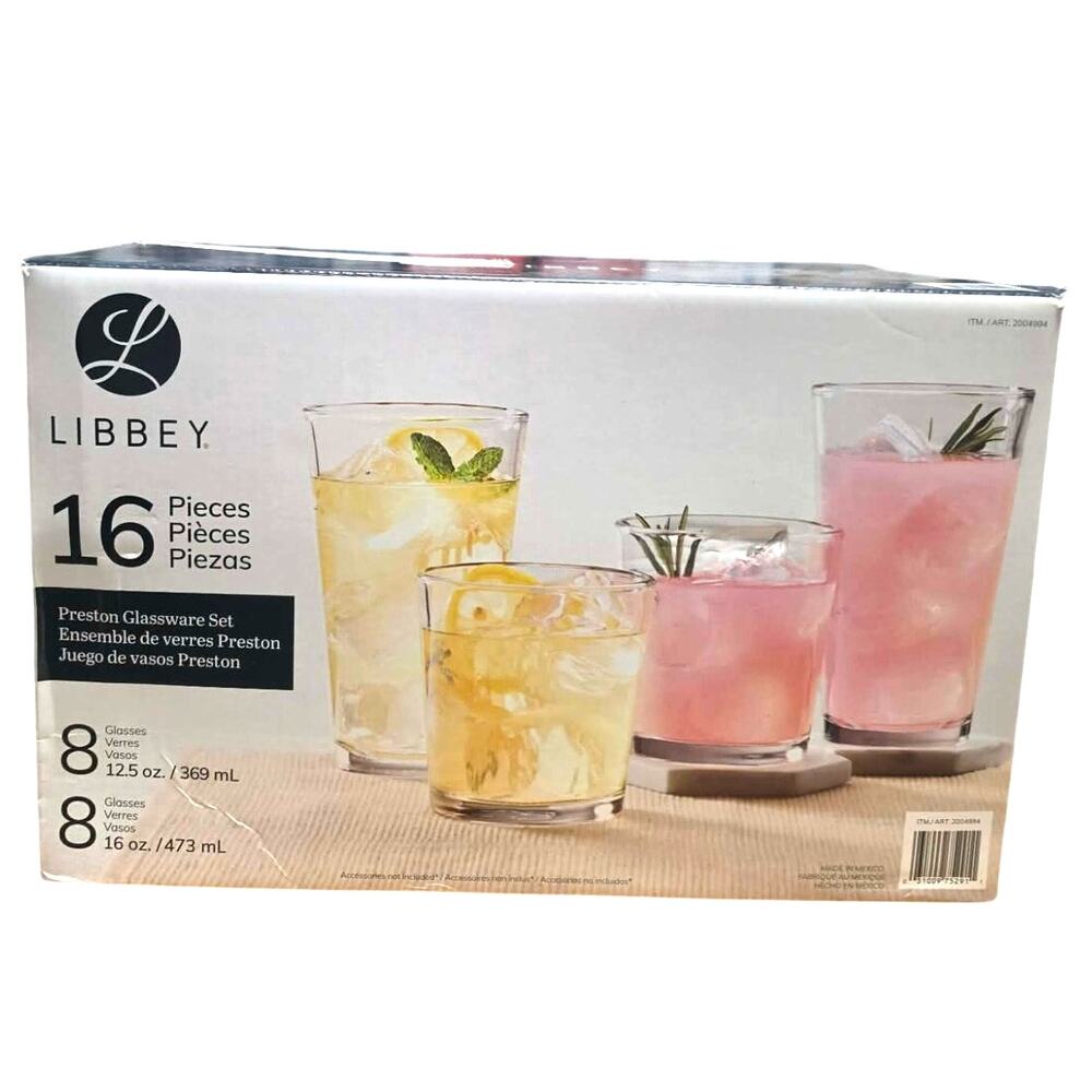 LIBBEY PRESTON DRINKWARE GLASSSET 16 PIECES
